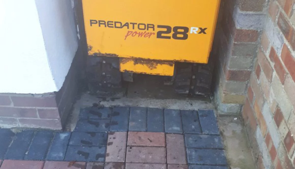 You can see by the photograph that our tree stump grinder will fit through fairly tight passageways! This recent photogr...